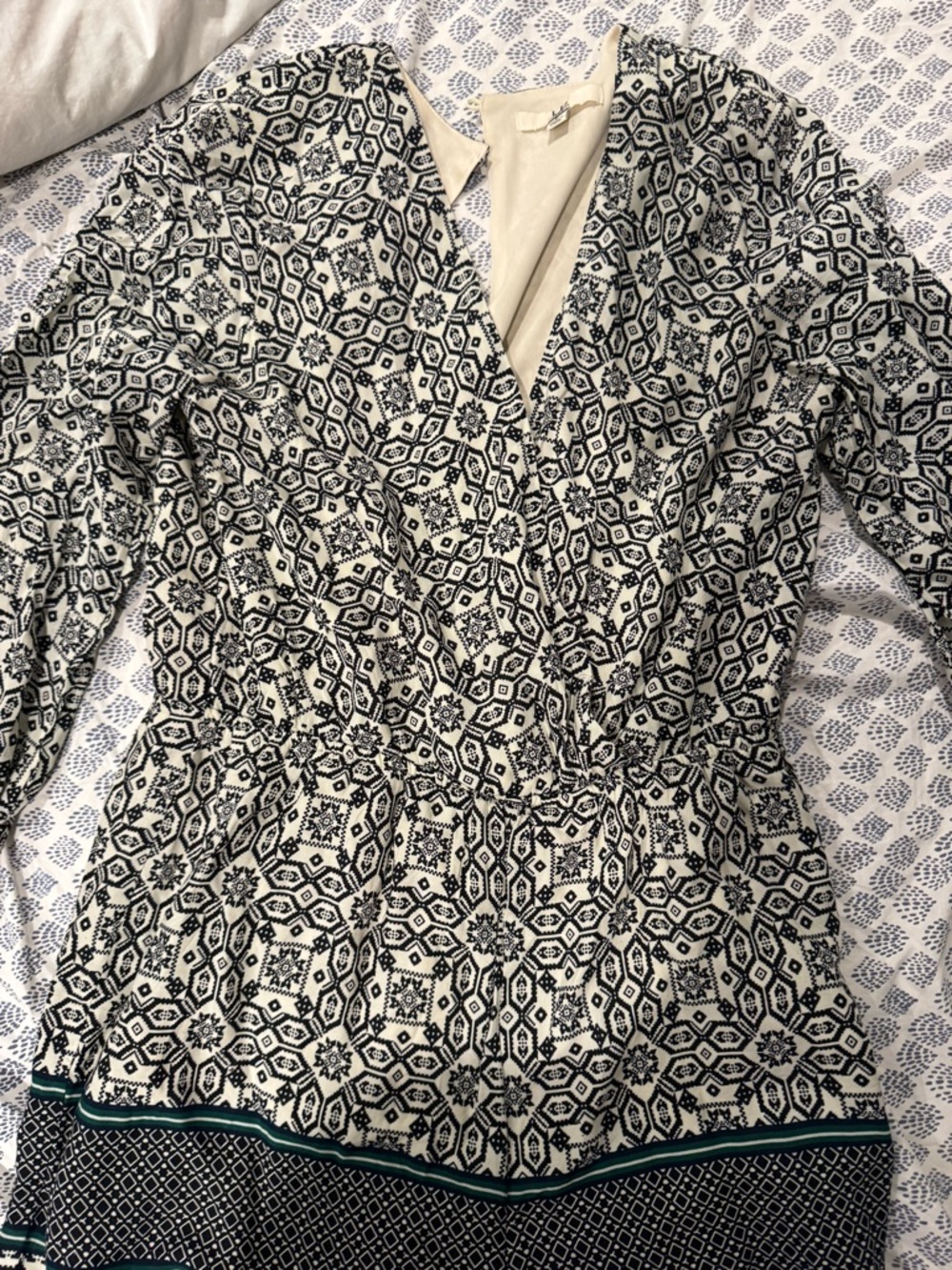 Printed Wrap-Style Long Sleeve romper- Black & White